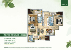 Tower 6 bcd-3 BHK 1808 sq.ft. location B
